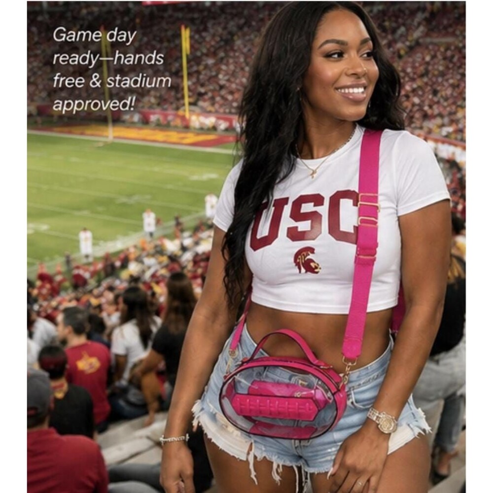 Clear Pink Football Purse | Game Day Crossbody Bag (Vegan Leather)